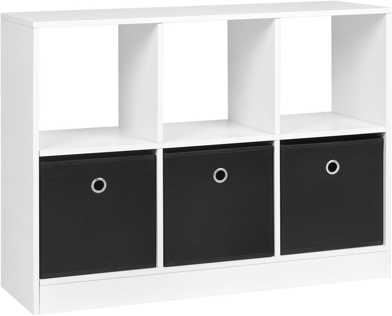 24goodz Stylish Bookcase with 3 Fabric Drawers - High Capacity - E1 Wood Material - For Home Organization - White - 80x60x30 cm