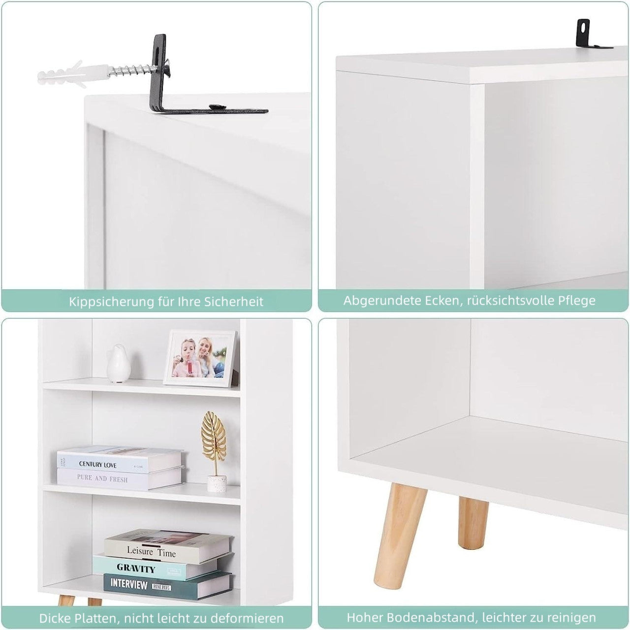 24goodz Bookcase with 5 Compartments - Durable and Stable Design - E1 Wood Material - White/Oak - ws