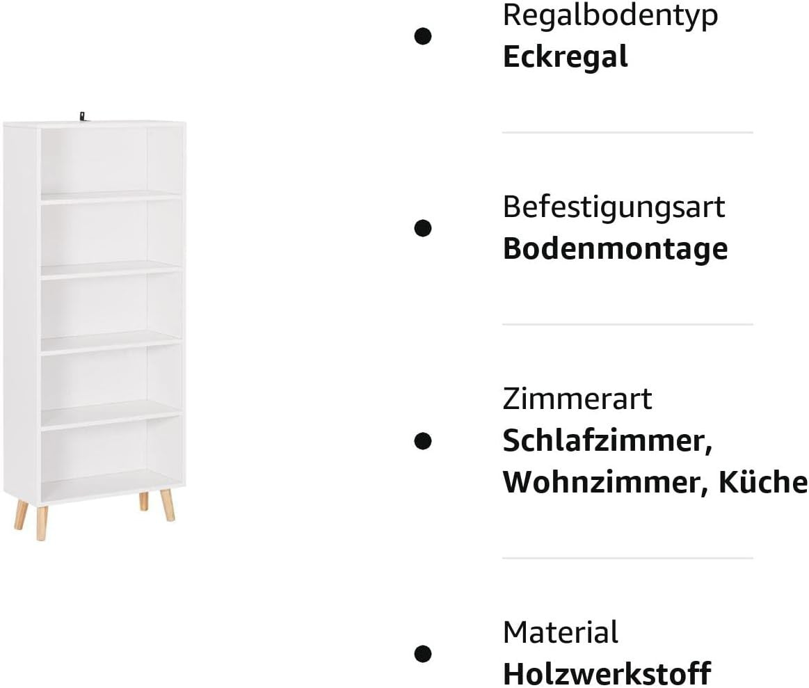 24goodz Bookcase with 5 Compartments - Durable and Stable Design - E1 Wood Material - White/Oak - ws