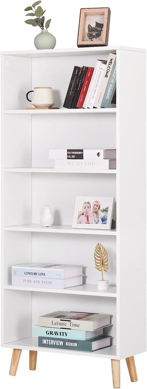 24goodz Bookcase with 5 Compartments - Durable and Stable Design - E1 Wood Material - White/Oak - ws