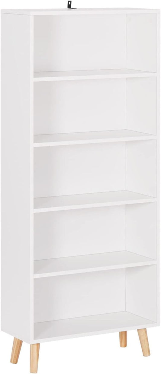 24goodz Bookcase with 5 Compartments - Durable and Stable Design - E1 Wood Material - White/Oak - ws