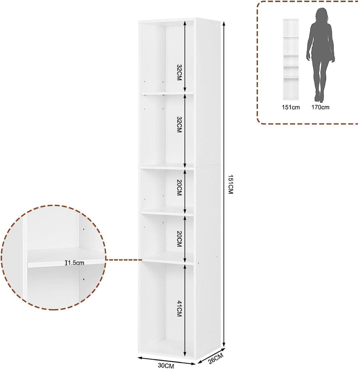 24goodz Open Bookshelf with 5 Cubes - Versatile Storage Solution - E1-Class Engineered Wood - For Home and Office - White Oak