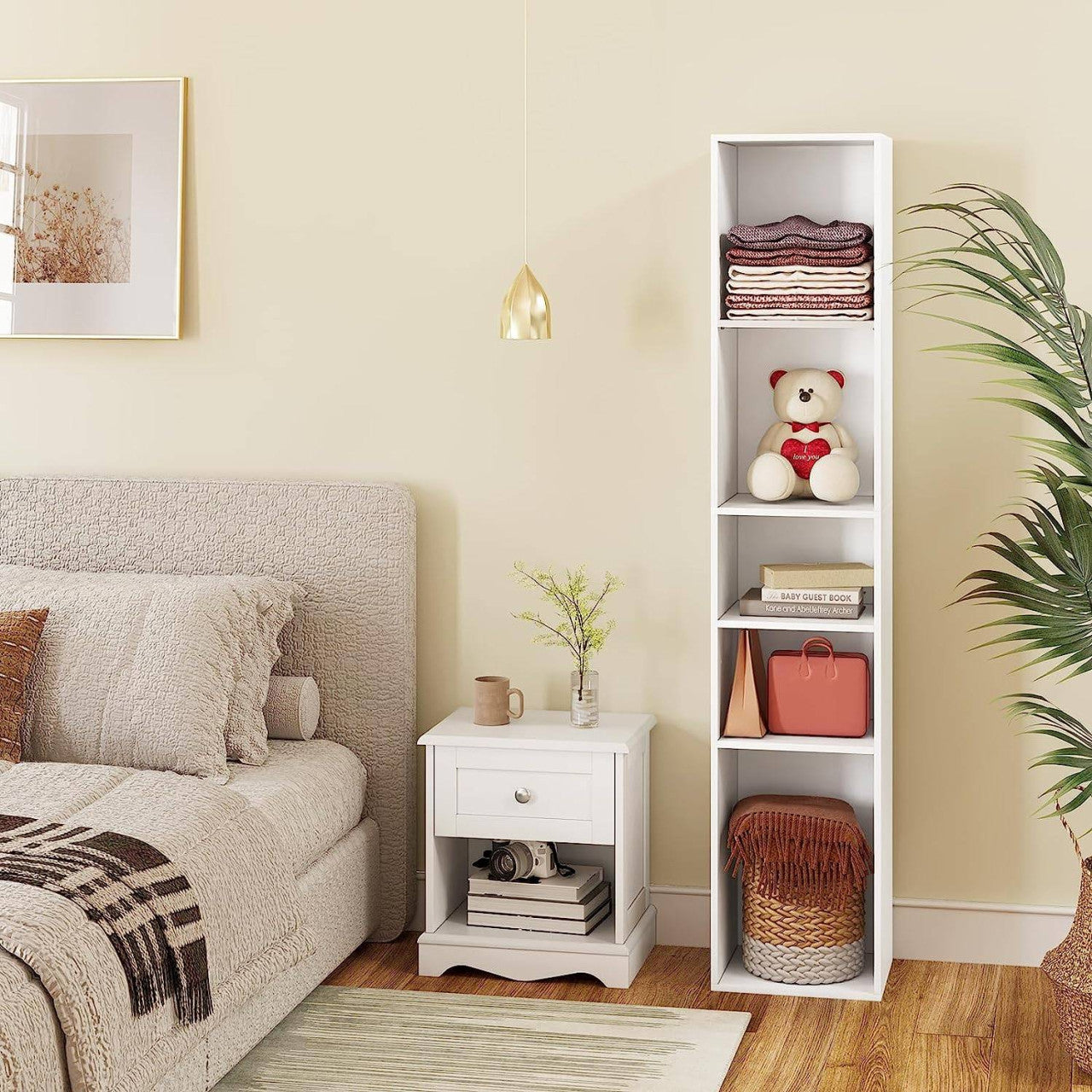 24goodz Open Bookshelf with 5 Cubes - Versatile Storage Solution - E1-Class Engineered Wood - For Home and Office - White Oak
