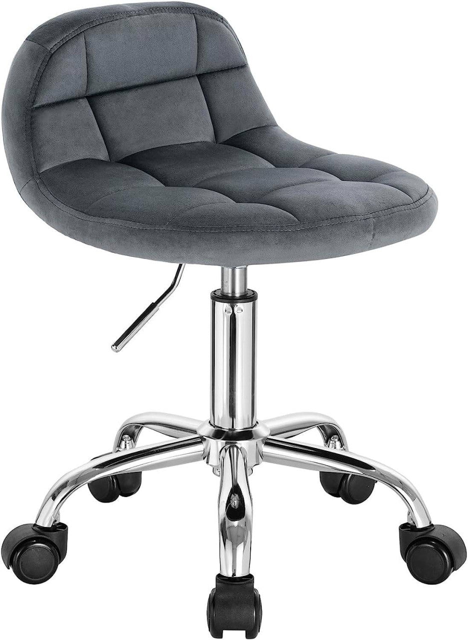 24goodz Velvet Office Stool with Wheels - Stylish & Comfortable - Ergonomic Design - Velvet + Metal - Dark Grey