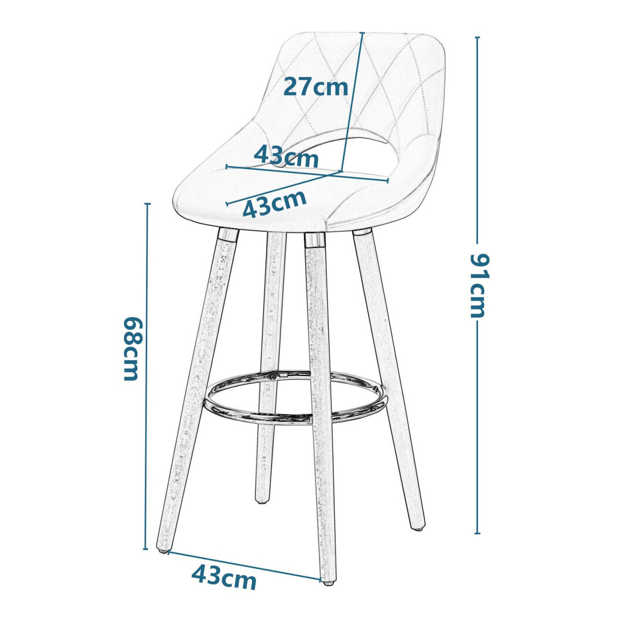 24goodz Bar Stool with Backrest and Footrest - Ergonomic Comfort - Durable Faux Leather - For Home and Commercial Use - Grey
