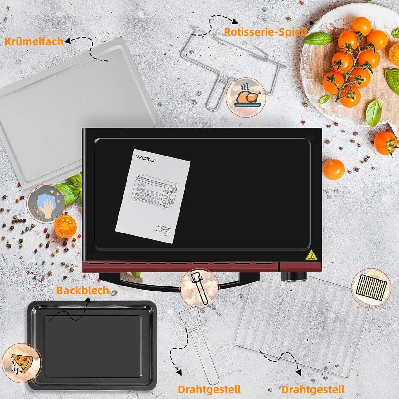 24goodz Convection Oven with Pizza Function - Fast Heating - Easy Clean - 1600W - Black - 32L - rsz
