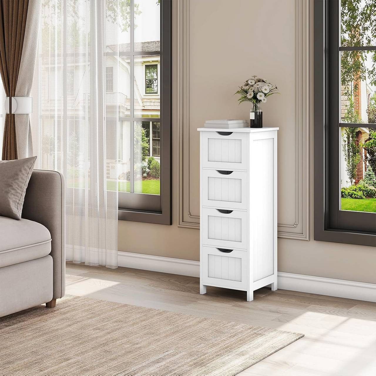 24goodz Bathroom Cabinet - Versatile Use - Eco-Friendly Bamboo and MDF - 30x82x30 cm - White - ws
