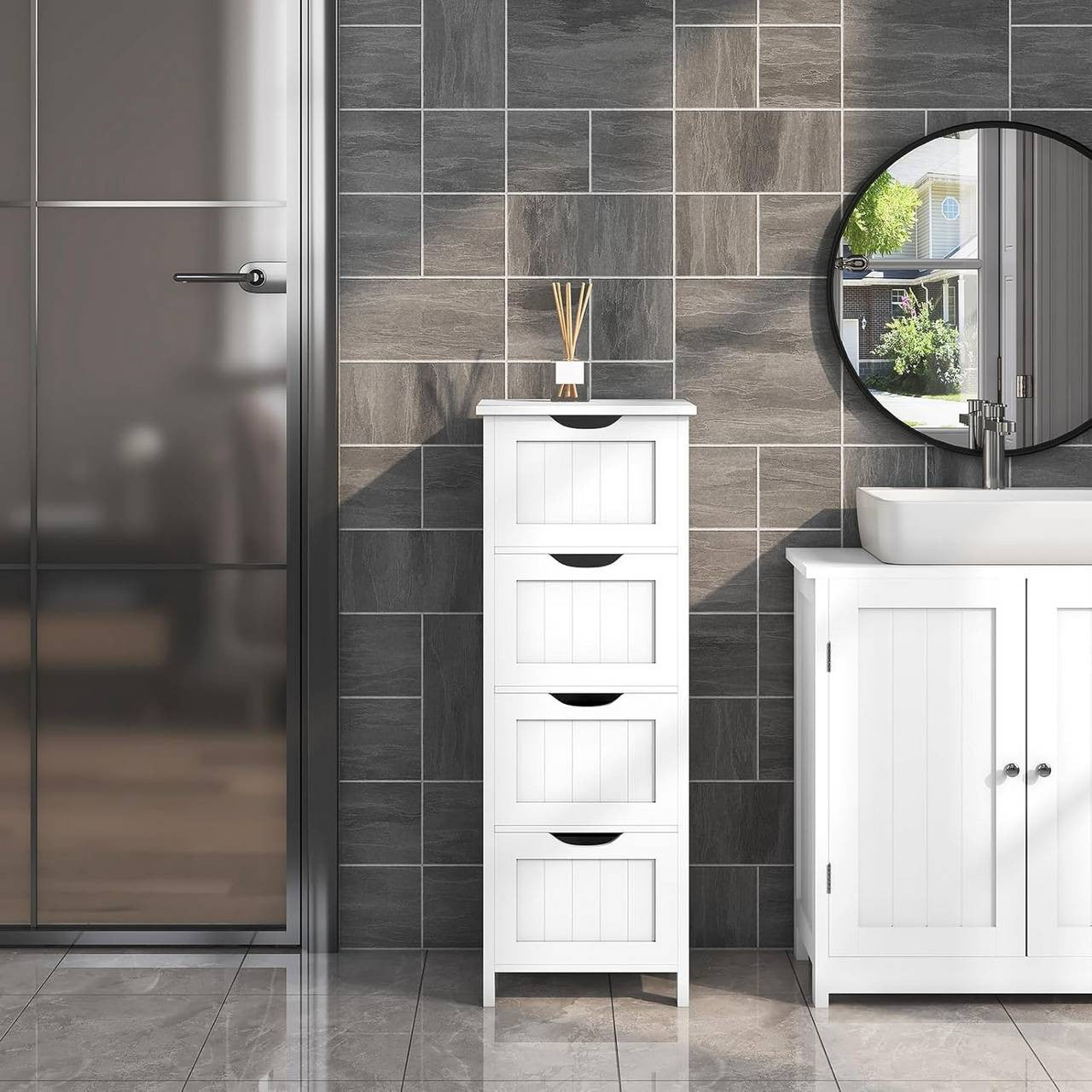 24goodz Bathroom Cabinet - Versatile Use - Eco-Friendly Bamboo and MDF - 30x82x30 cm - White - ws