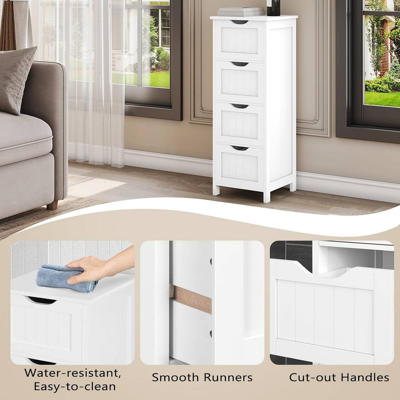 24goodz Bathroom Cabinet - Versatile Use - Eco-Friendly Bamboo and MDF - 30x82x30 cm - White - ws