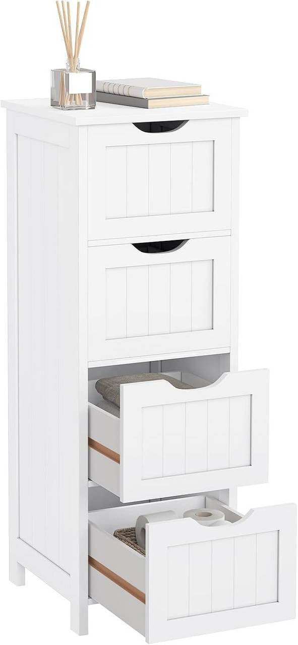 24goodz Bathroom Cabinet - Versatile Use - Eco-Friendly Bamboo and MDF - 30x82x30 cm - White - ws