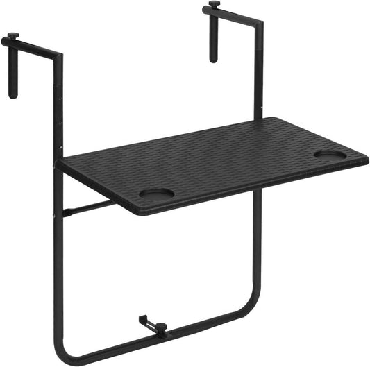24goodz Foldable Balcony Table - Adjustable Height - Space-Saving Design - PE + Metal - Black - 60 x (74-84,5) x 57 cm - sz