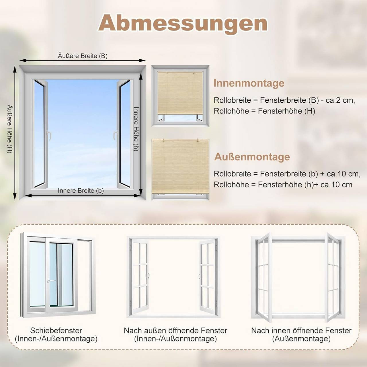 24goodz Bamboo Roller Blind - Elegant Light Filtering - Durable Bamboo - For Indoor and Outdoor Use - Natural Colour - 140 x 160 cm