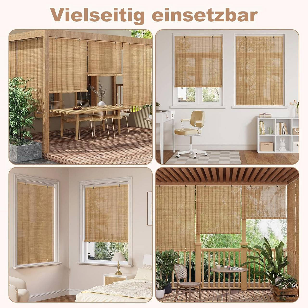 24goodz Bamboo Roller Blind - Elegant Light Filtering - Durable Bamboo - For Indoor and Outdoor Use - Brown 100x160cm