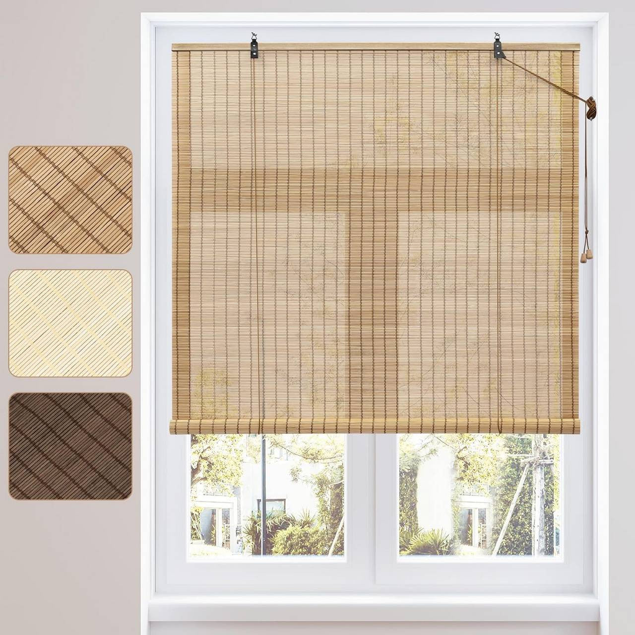 24goodz Bamboo Roller Blind - Elegant Light Filtering - Durable Bamboo - For Indoor and Outdoor Use - Brown 90x160cm