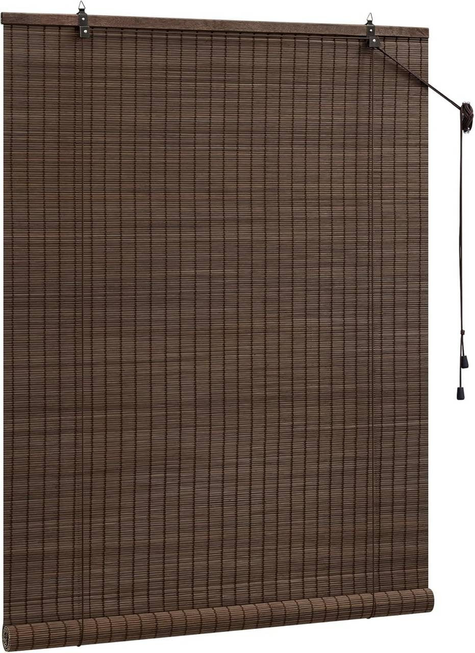 24goodz Bamboo Roller Blind - Stylish Sun Protection - Durable and Adjustable - Bamboo - For Indoor and Outdoor Use - Dark Brown 120x160 cm