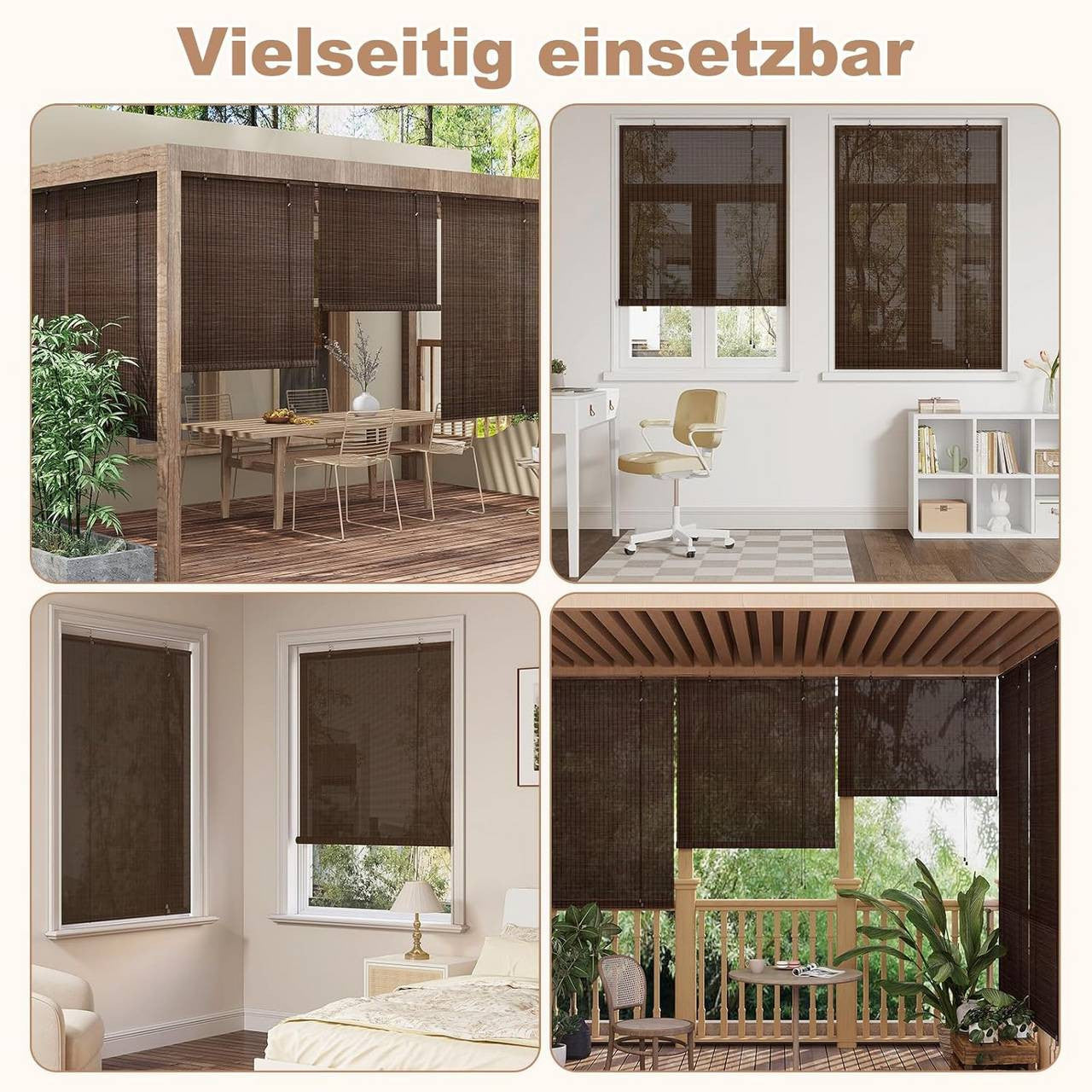 24goodz Bamboo Roller Blind - Stylish Sun Protection - Durable and Adjustable - Bamboo - For Indoor and Outdoor Use - Dark Brown 120x160 cm