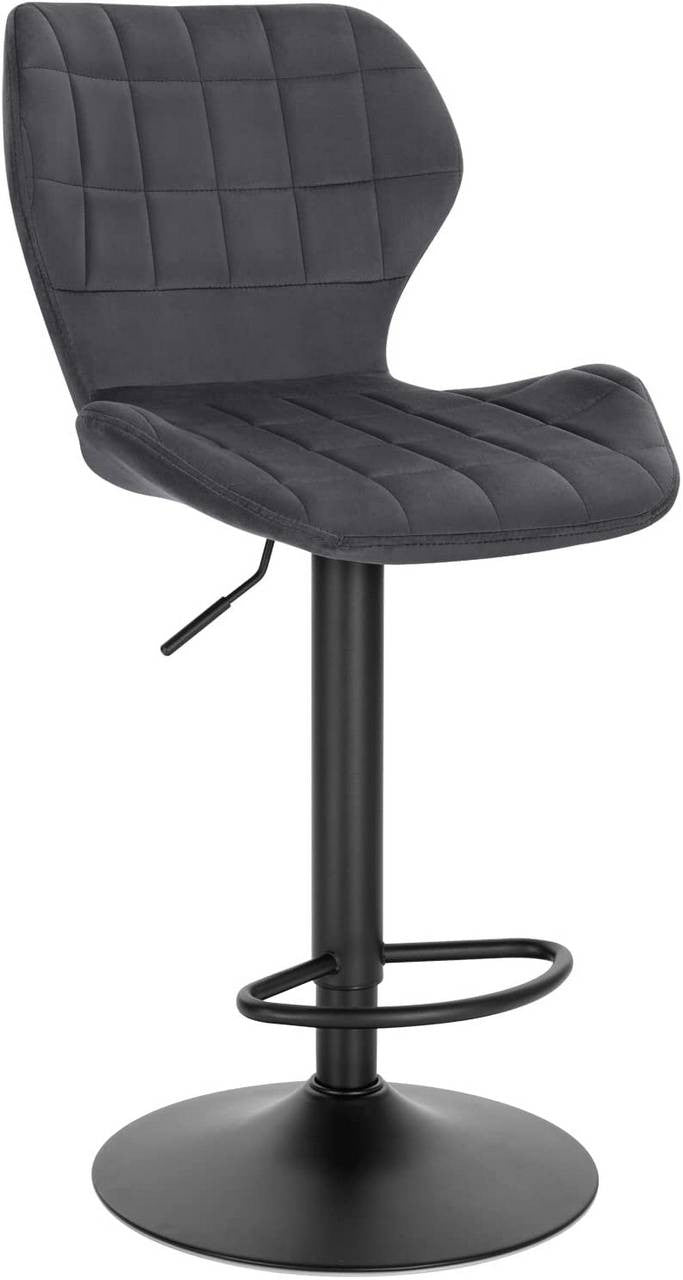 24goodz Velvet Bar Stool - Comfortable and Stylish - Metal - For Home and Bar Use - Dark Grey - dgr