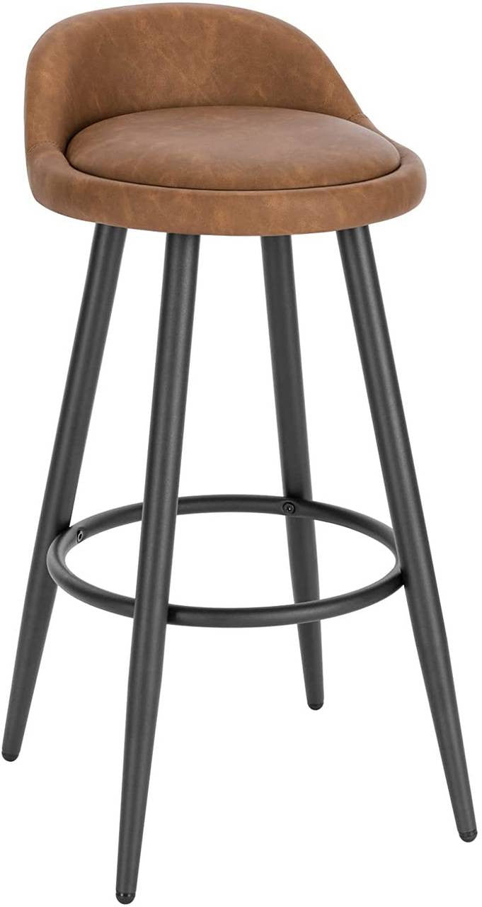 24goodz Bar Stool - Stable and Robust Design - High Comfort - Wood and Faux Leather - For Home Use - Anthracite Brown
