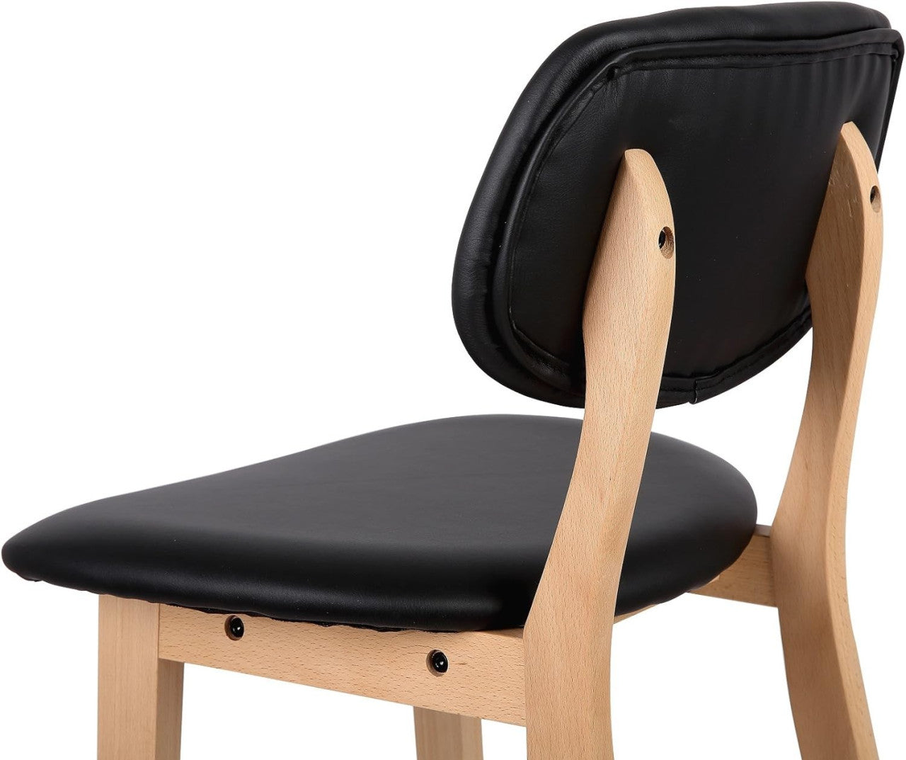 24goodz Set of 2 Bar Stools - Chic Scandinavian Design - Ergonomic Comfort - Faux Leather - For Home & Bar Use - Black/Wood Grain - sz