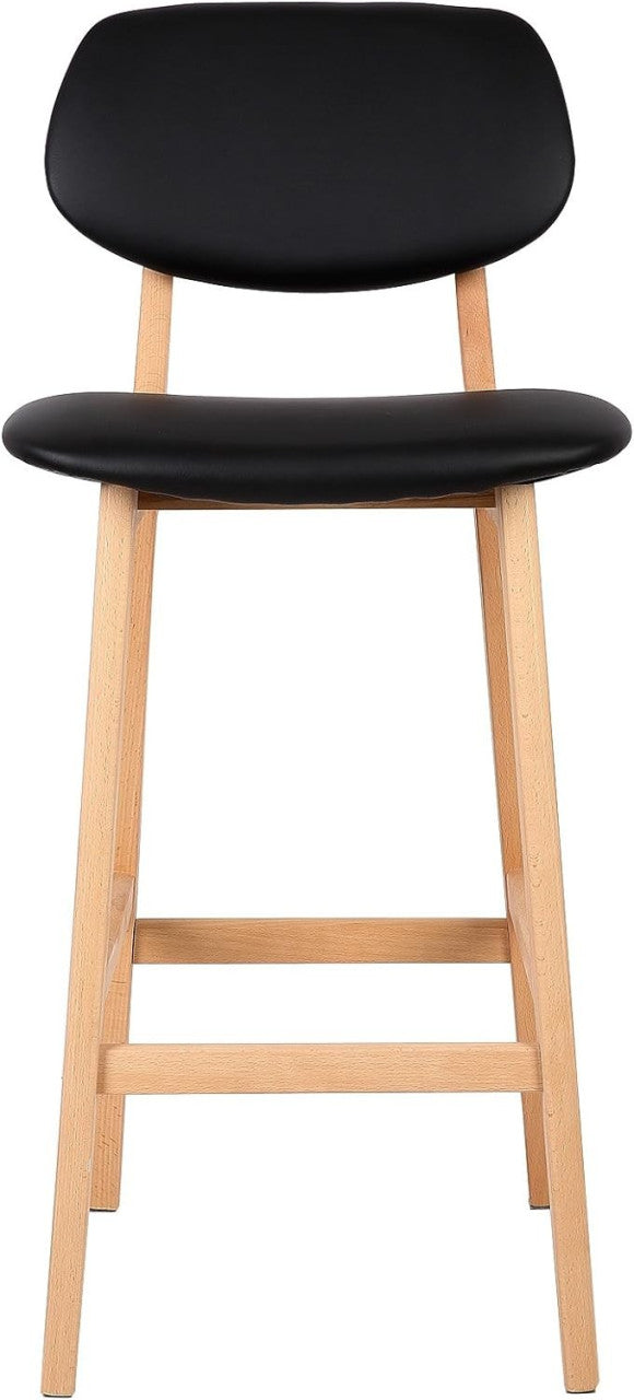 24goodz Set of 2 Bar Stools - Chic Scandinavian Design - Ergonomic Comfort - Faux Leather - For Home & Bar Use - Black/Wood Grain - sz