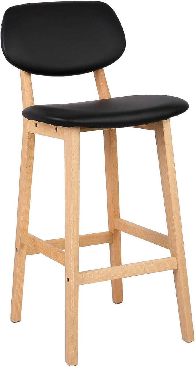 24goodz Set of 2 Bar Stools - Chic Scandinavian Design - Ergonomic Comfort - Faux Leather - For Home & Bar Use - Black/Wood Grain - sz