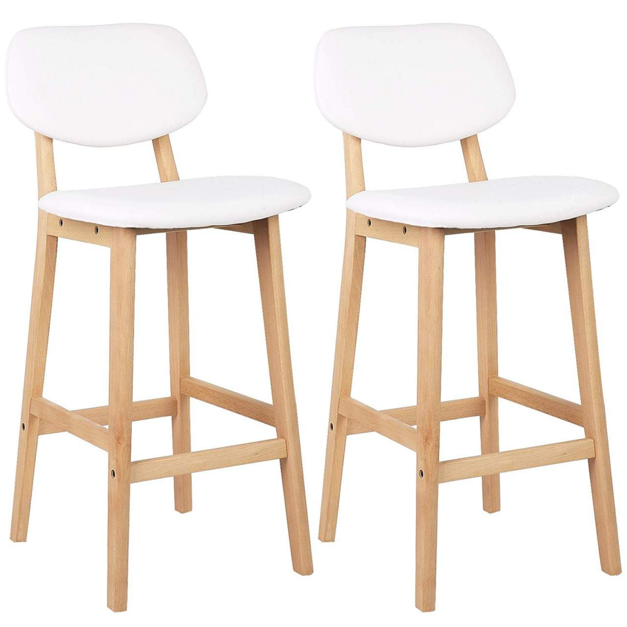 24goodz Set of 2 Bar Stools - Scandinavian Style - Ergonomic Comfort - Faux Leather - White - ws