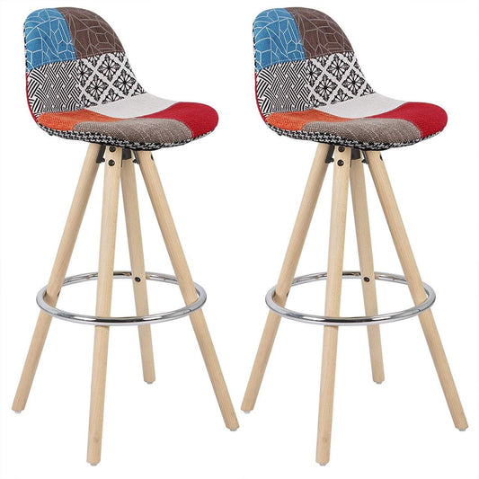 24goodz Set of 2 Bar Stools - Ergonomic Design - Durable Linen Upholstery - Solid Wood - Multi-Functional - Dark Grey + Light Grey + Multi-colour - mf