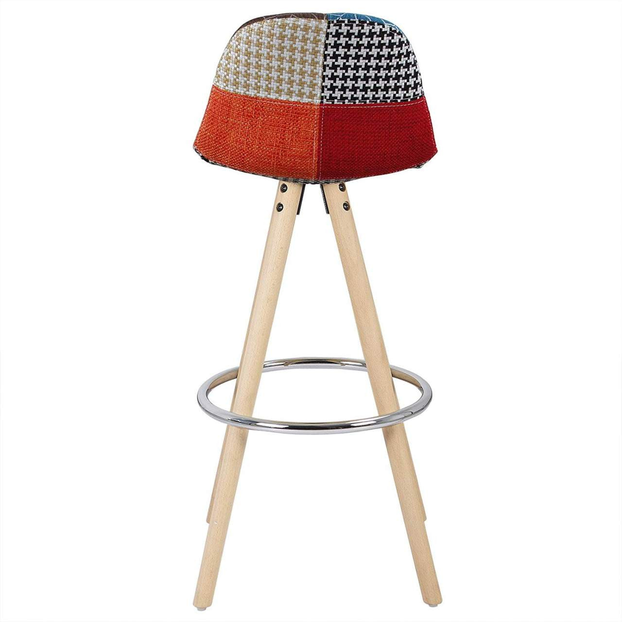 24goodz Set of 2 Bar Stools - Ergonomic Design - Durable Linen Upholstery - Solid Wood - Multi-Functional - Dark Grey + Light Grey + Multi-colour - mf