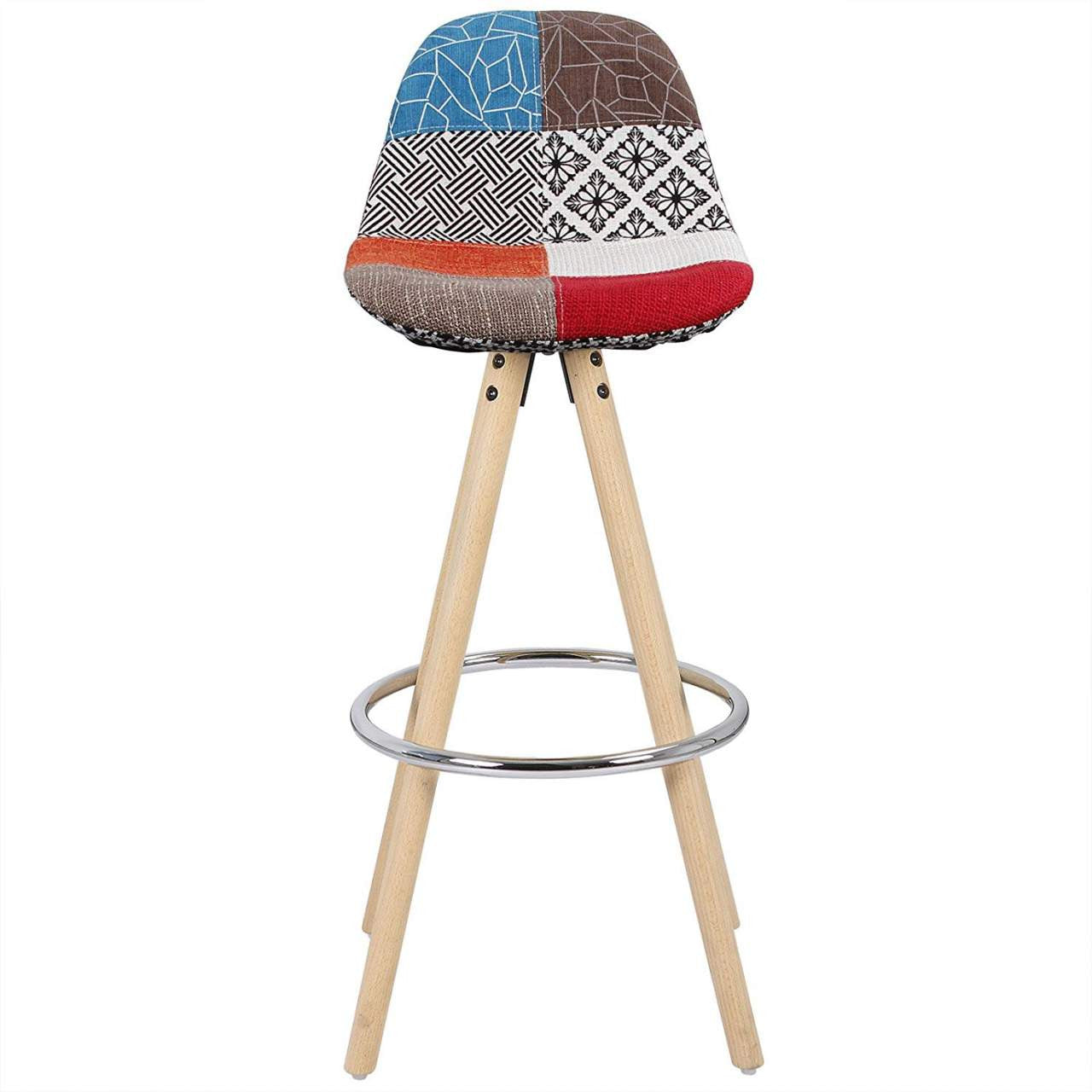 24goodz Set of 2 Bar Stools - Ergonomic Design - Durable Linen Upholstery - Solid Wood - Multi-Functional - Dark Grey + Light Grey + Multi-colour - mf