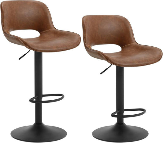 24goodz Adjustable Bar Stool Set of 2 - Ergonomic Design - Sturdy and Safe - Vintage Faux Leather and Metal - Brown/Anthracite