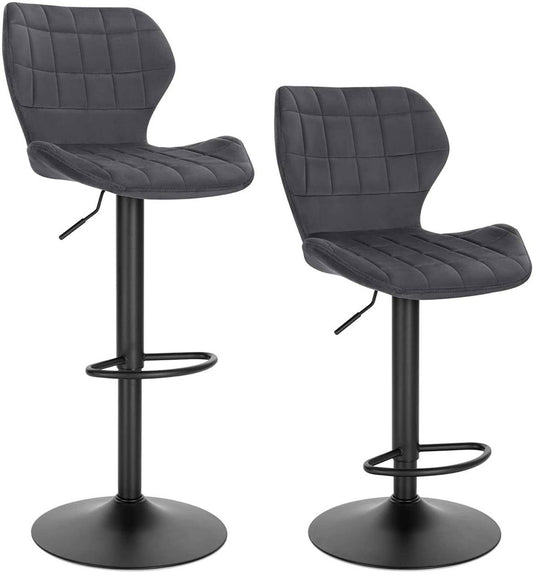 24goodz Velvet Bar Stool - Comfortable and Stylish - Metal Frame - For Home and Bar Use - Dark Grey - dgr