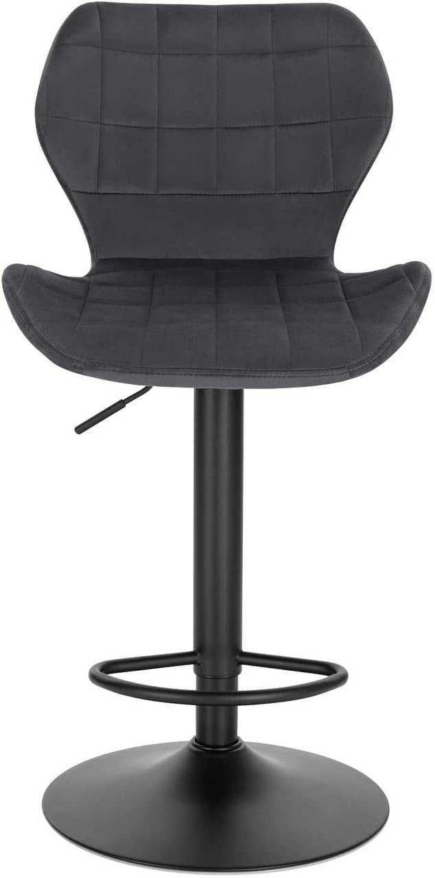 24goodz Velvet Bar Stool - Comfortable and Stylish - Metal Frame - For Home and Bar Use - Dark Grey - dgr