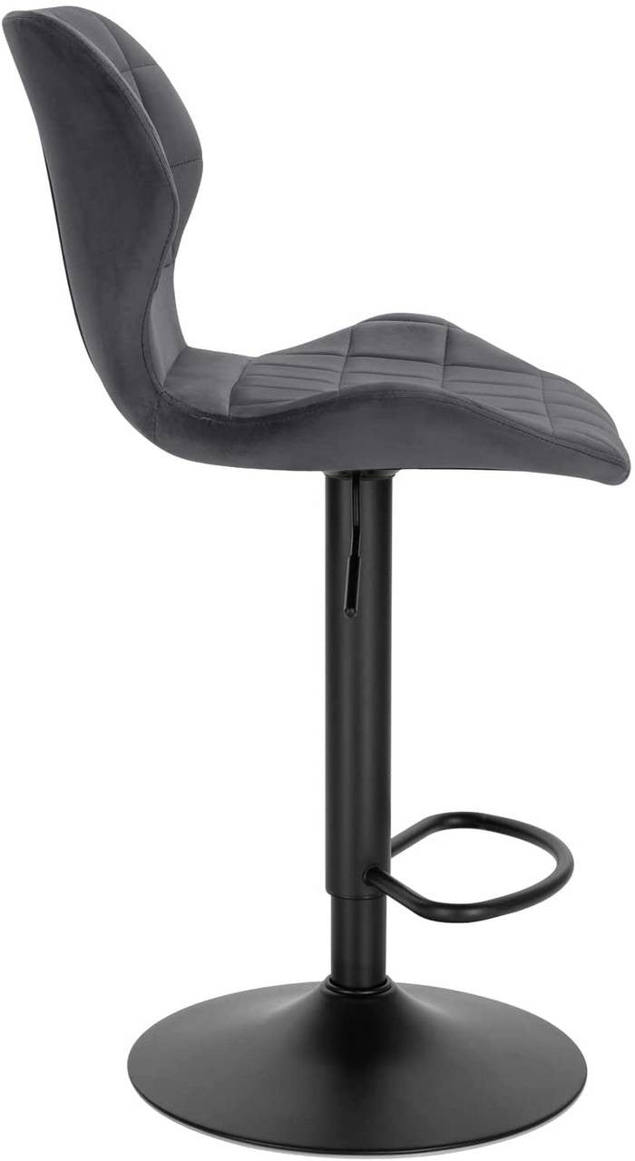 24goodz Velvet Bar Stool - Comfortable and Stylish - Metal Frame - For Home and Bar Use - Dark Grey - dgr
