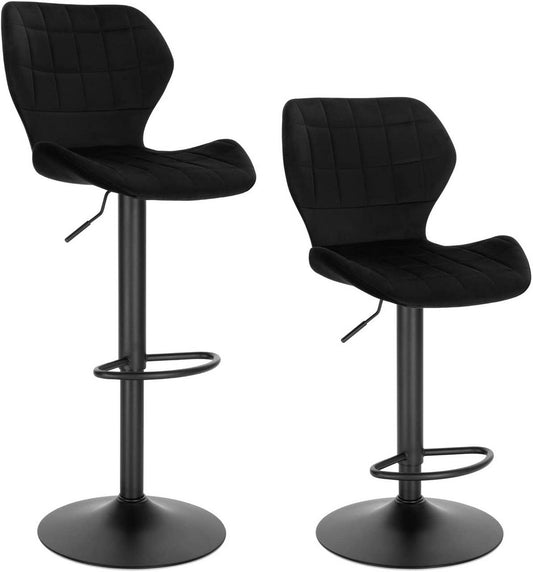 24goodz Adjustable 360° Swivel Bar Stool - Comfortable and Stylish - Velvet and Metal - For Home and Bar Use - Dark Grey/Black/Dark Green - sz