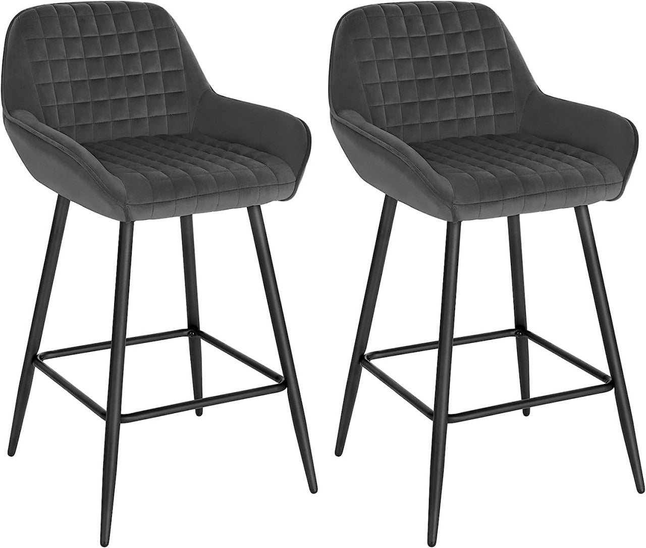 24goodz Velvet Bar Stool with Armrests - Comfortable & Ergonomic - Sturdy and Robust - Velvet + Metal Frame - Dark Grey/Black