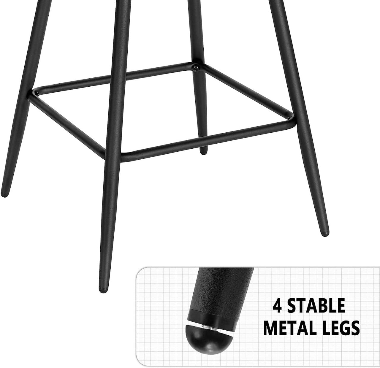 24goodz Velvet Bar Stool with Armrests - Comfortable & Ergonomic - Sturdy and Robust - Velvet + Metal Frame - Dark Grey/Black