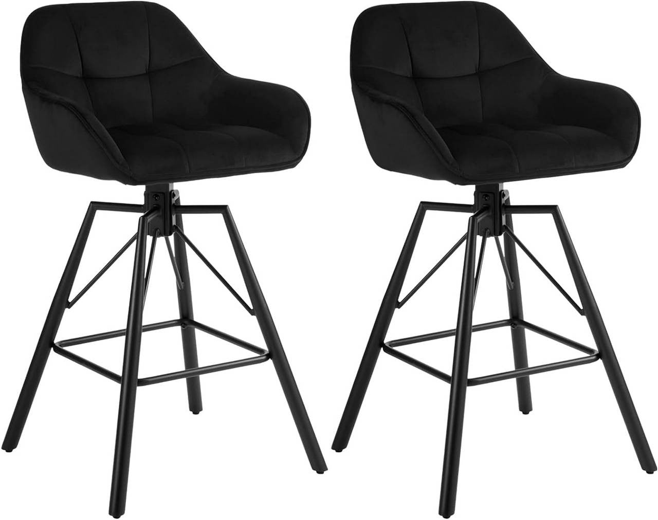 24goodz Velvet Bar Stool Set of 2 - 360° Rotating Comfort - Sturdy Metal Frame - For Home & Office - Black