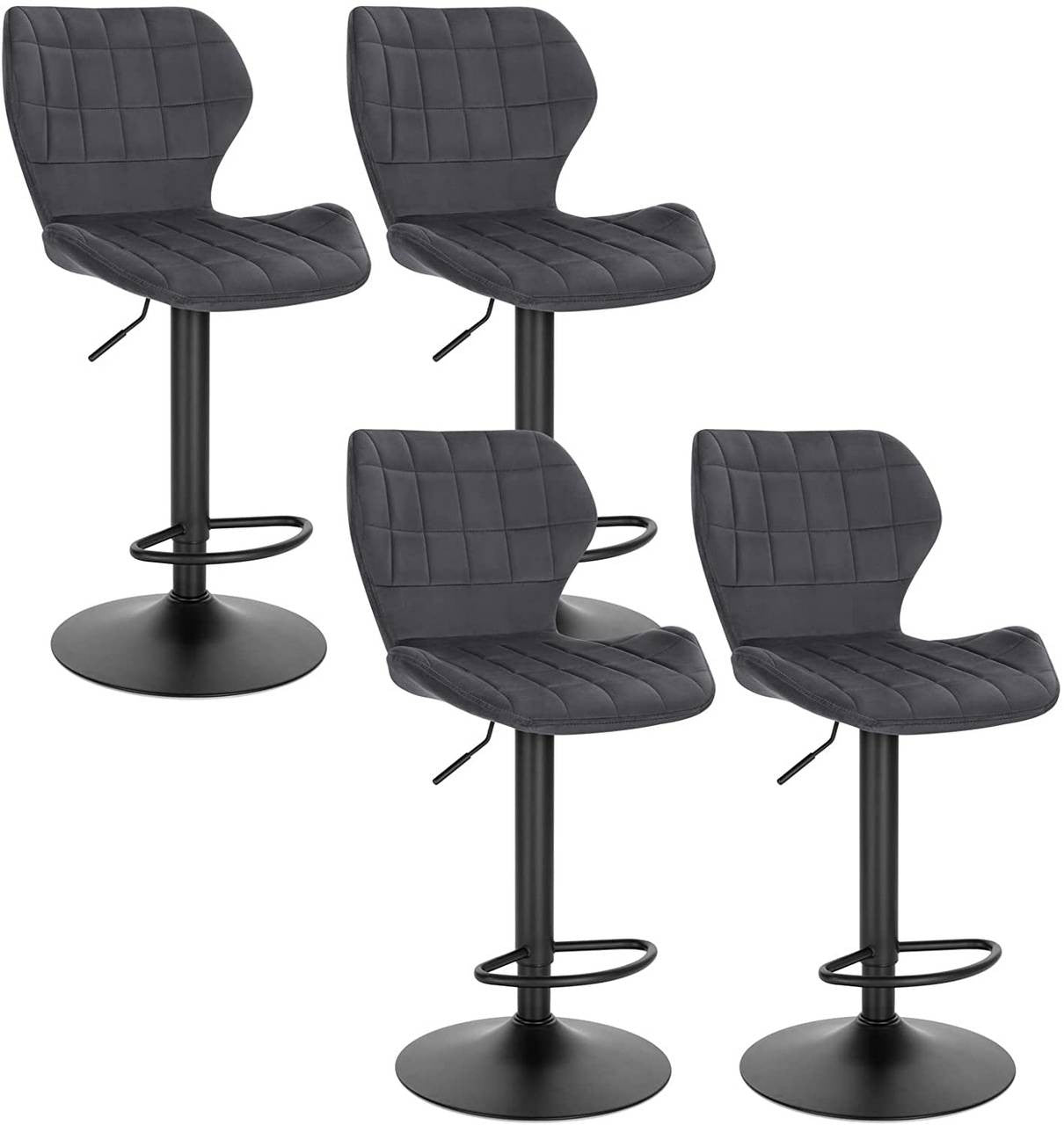 24goodz Velvet Bar Stool - Comfortable and Stylish - Metal Frame - For Home and Bar Use - Dark Grey - dgr