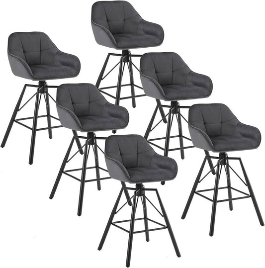 24goodz Velvet Bar Stool Set of 6 - 360° Rotating - High Comfort - Velvet and Metal - Dark Grey - 51 x 94.5 x 53 cm
