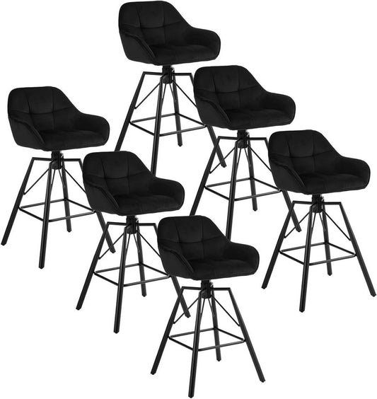 24goodz Velvet Bar Stool Set of 6 - 360° Rotating - High Comfort - Velvet and Metal - Black - 51 x 94.5 x 53 cm