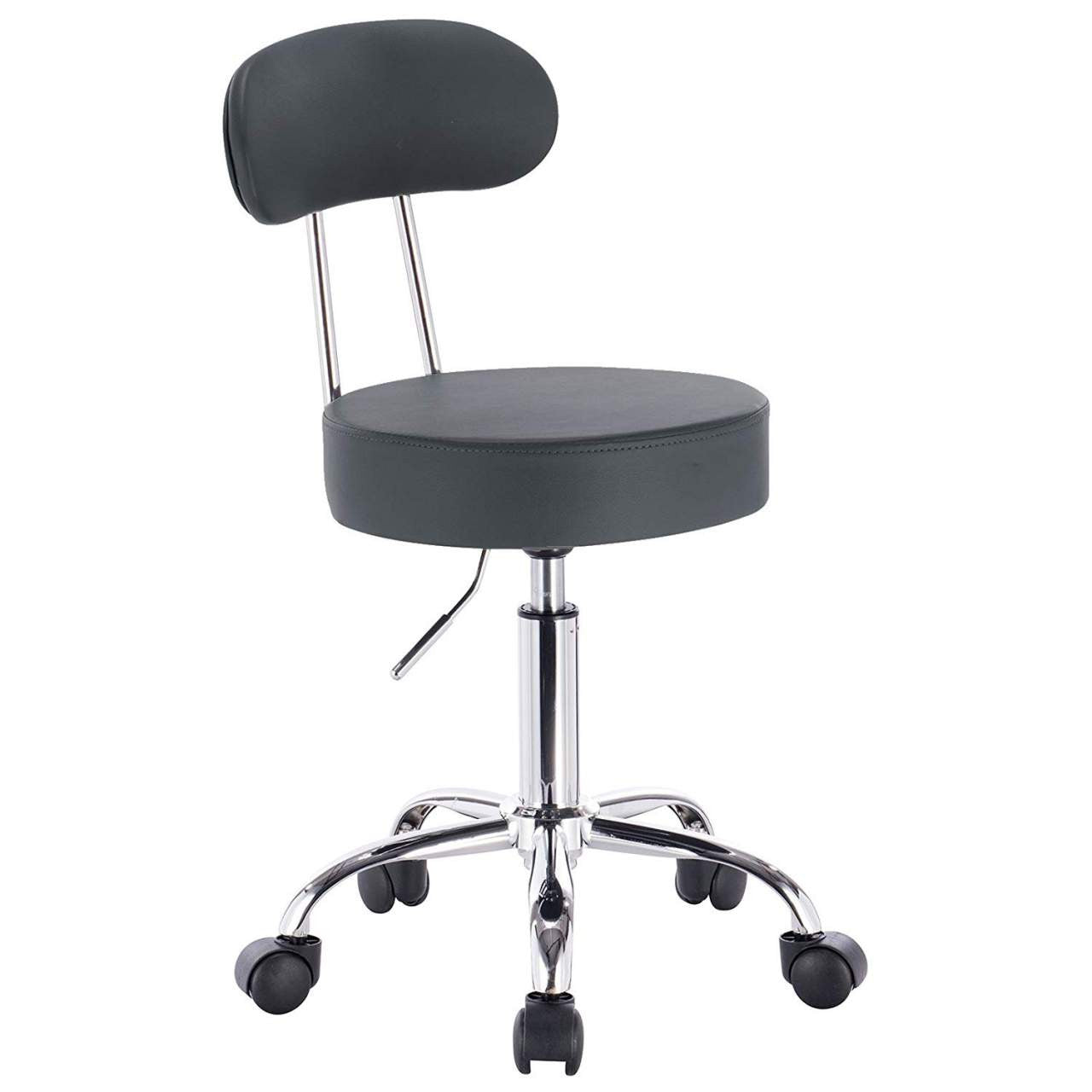 24goodz Rolling Stool with Backrest - Ergonomic Design - High-Quality Materials - Faux Leather - Grey