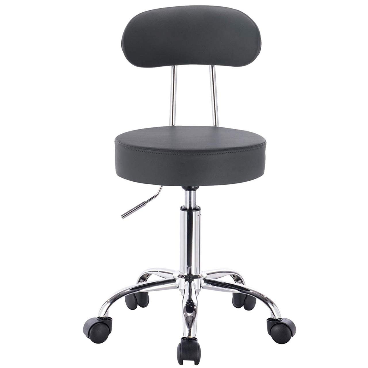 24goodz Rolling Stool with Backrest - Ergonomic Design - High-Quality Materials - Faux Leather - Grey