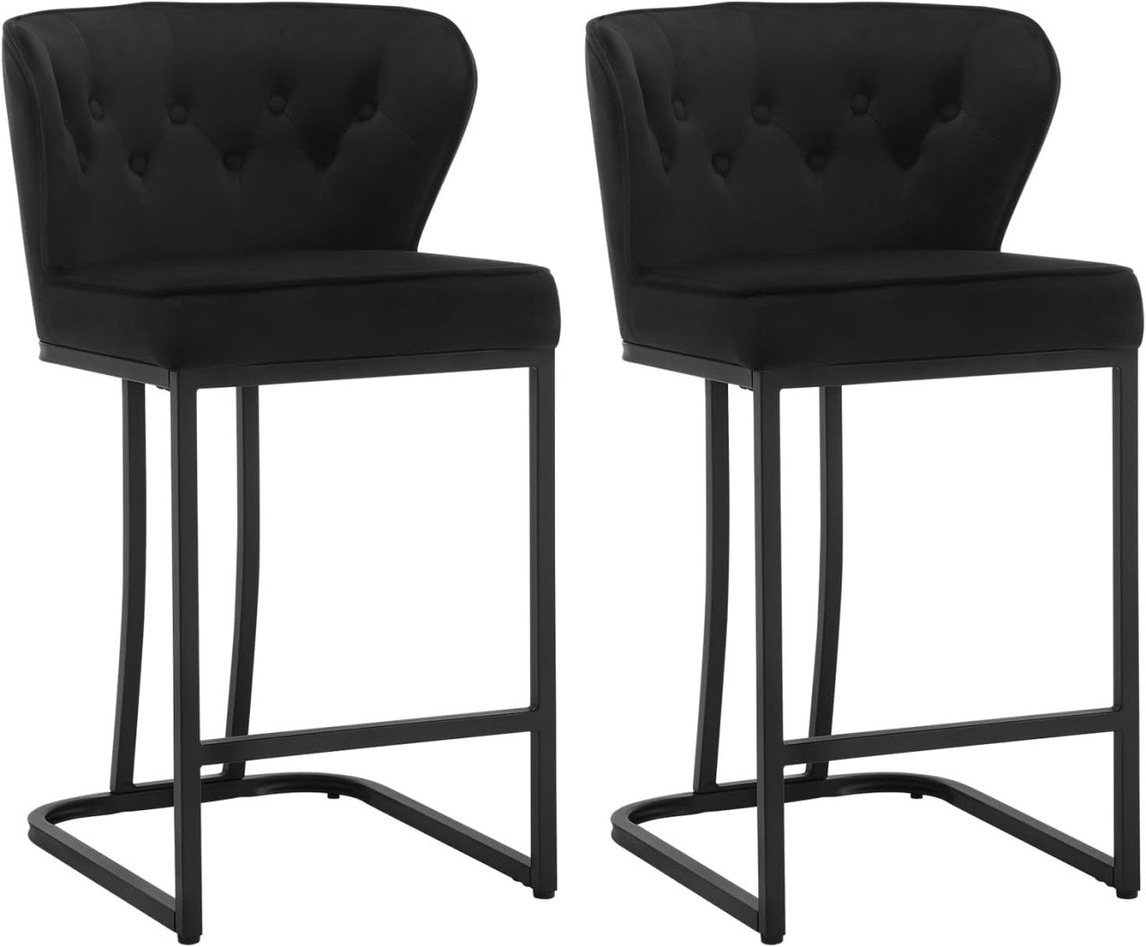 24goodz Velvet Bar Stool with Backrest - Comfortable and Stylish Design - Metal and Velvet - For Home and Bistro Use - Dark Grey/Black