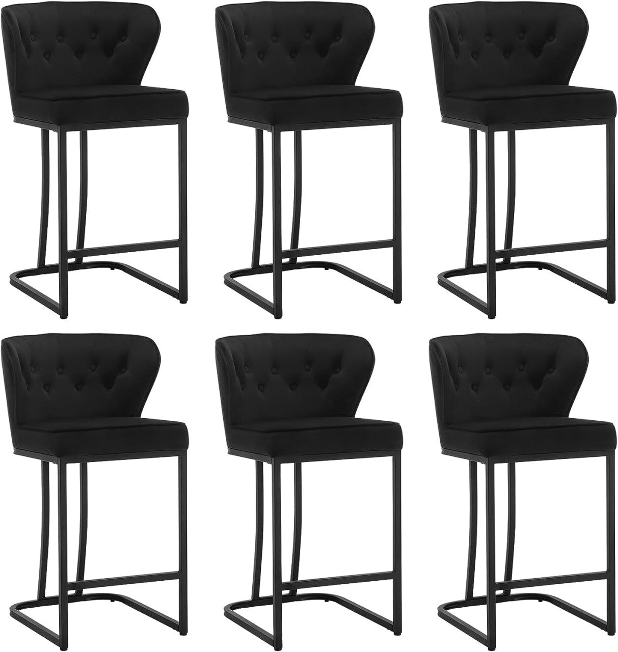 24goodz Velvet Bar Stool with Backrest - Comfortable and Breathable - Metal Frame - For Home and Bistro - Dark Grey/Black