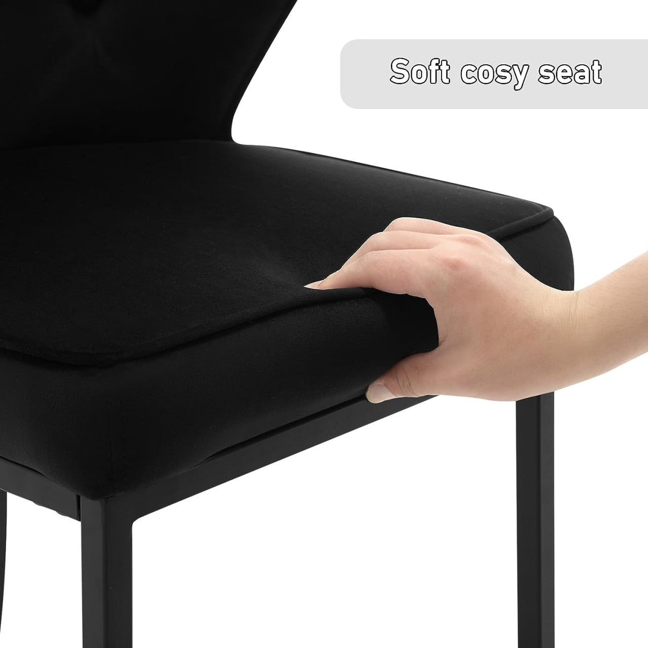 24goodz Velvet Bar Stool with Backrest - Comfortable and Breathable - Metal Frame - For Home and Bistro - Dark Grey/Black