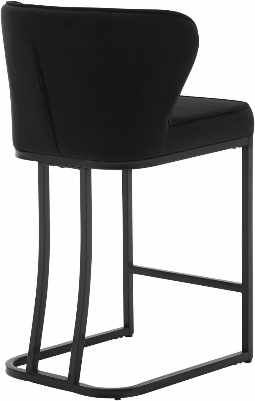 24goodz Velvet Bar Stool with Backrest - Comfortable and Stylish Design - Metal and Velvet - For Home and Bistro Use - Dark Grey/Black
