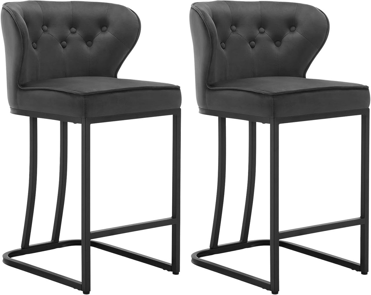 24goodz Velvet Bar Stool with Backrest - Comfortable and Stylish - Metal Frame - For Home and Café - Dark Grey/Black