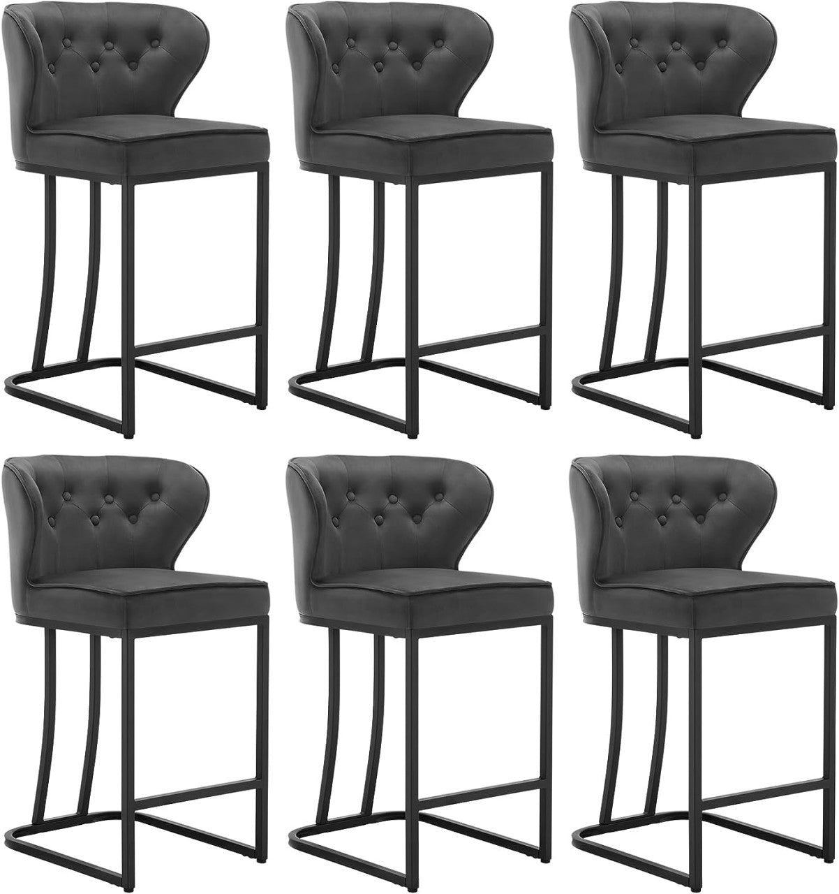 24goodz Velvet Bar Stool with Backrest - Comfortable and Stylish Design - Metal Frame - For Home and Bistro Use - Dark Grey/Black