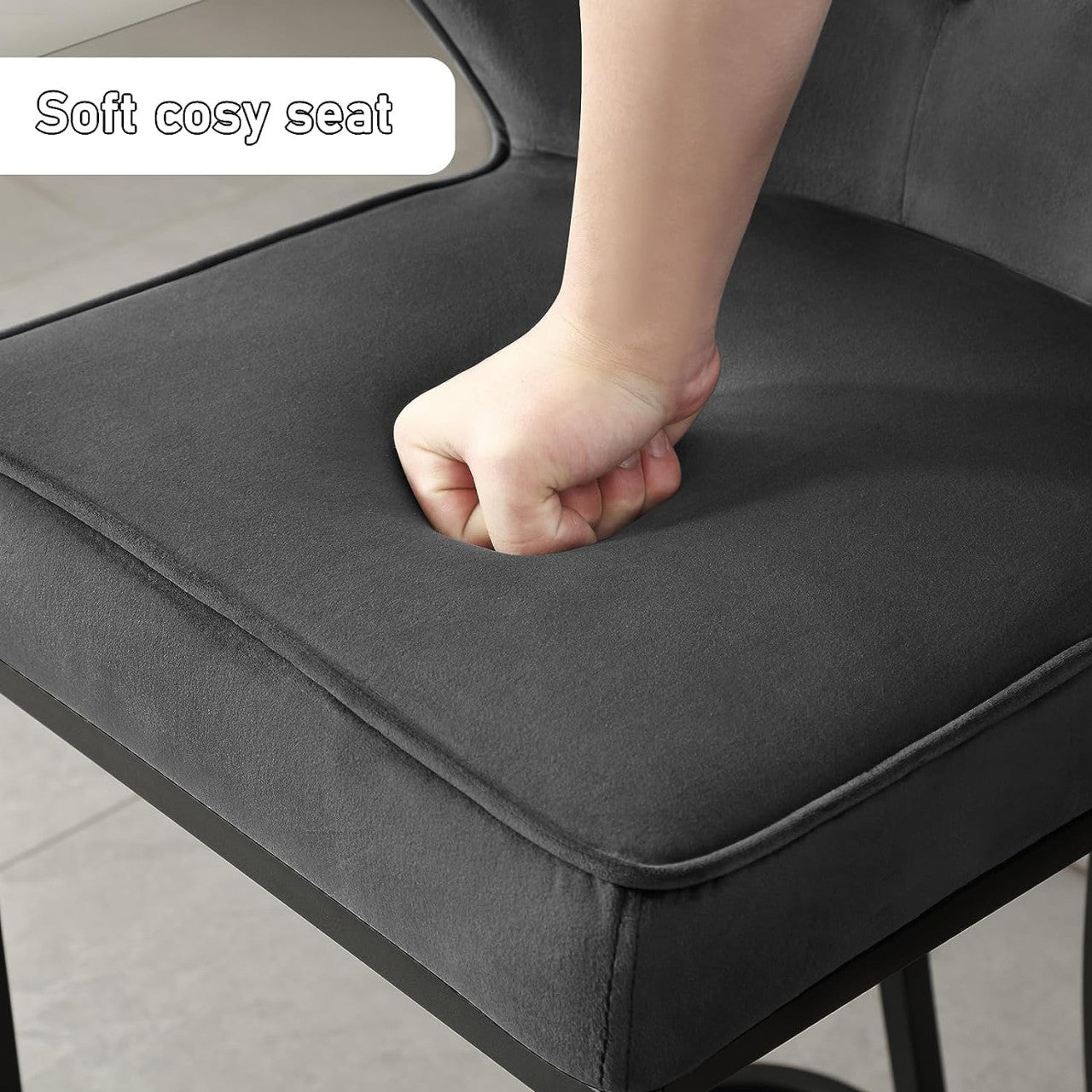 24goodz Velvet Bar Stool with Backrest - Comfortable and Stylish - Metal Frame - For Home and Café - Dark Grey/Black
