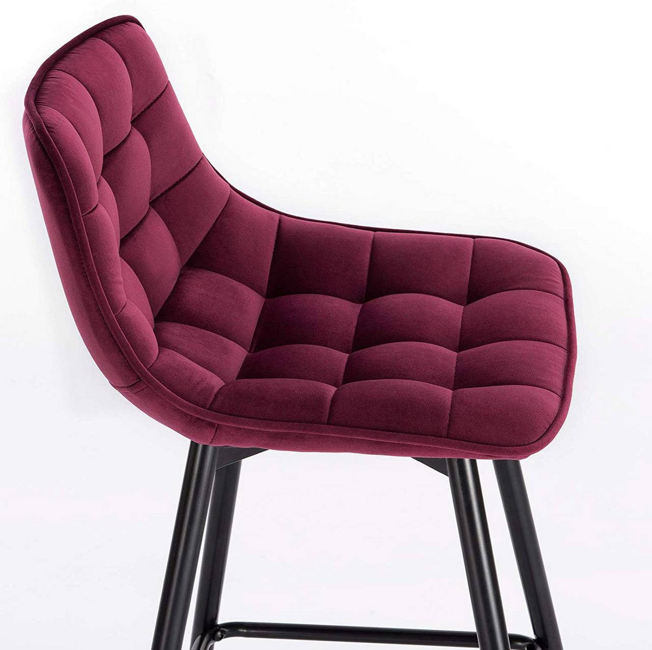 24goodz Velvet Bar Stool - Comfortable & Ergonomic - Sturdy & Robust - Velvet + Metal - Bordeaux - Set of 2/4 - bd
